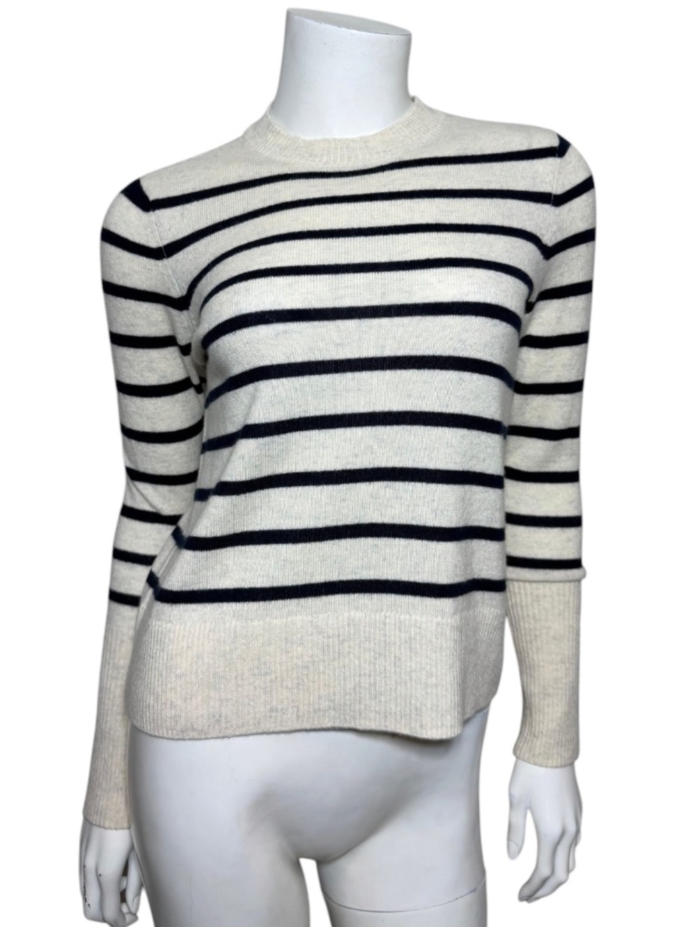 NOT MONDAY Jane Striped Cashmere Crewneck Sweater Ivory Black XS